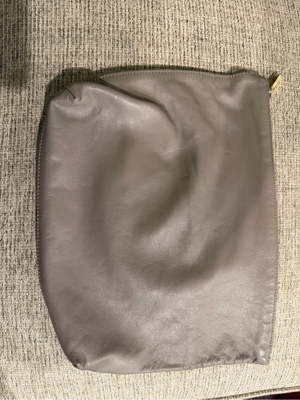 Cuyana Large Leather Zip Pouch in Stone Gray Taupe Greige EUC